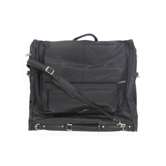 AMERILEATHER Black Leather Three Suit Garment Bag - Picture 1 of 2